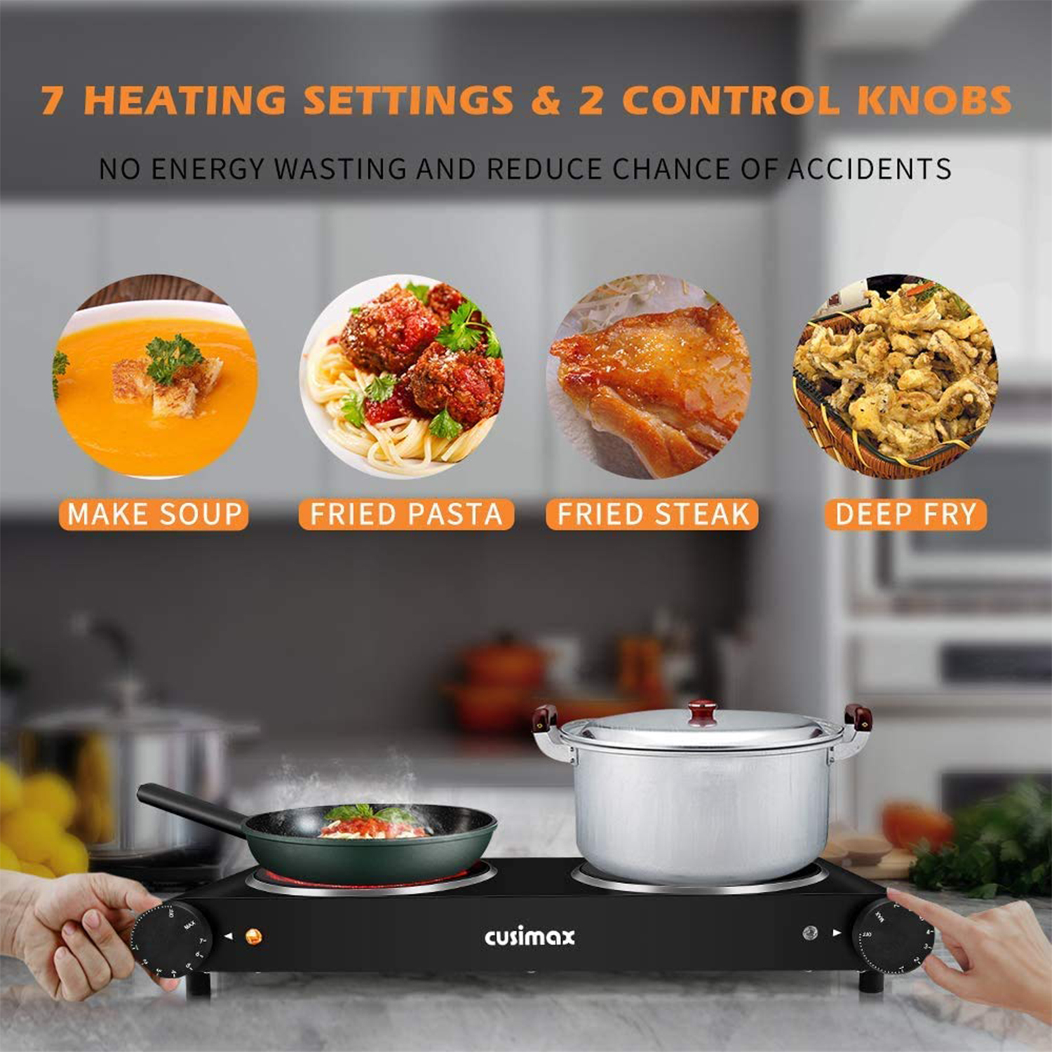 CUSIMAX 1800W Electric Infrared Double Hop Plate, Stainless Steel, Portable, Easy to clean, Red.
