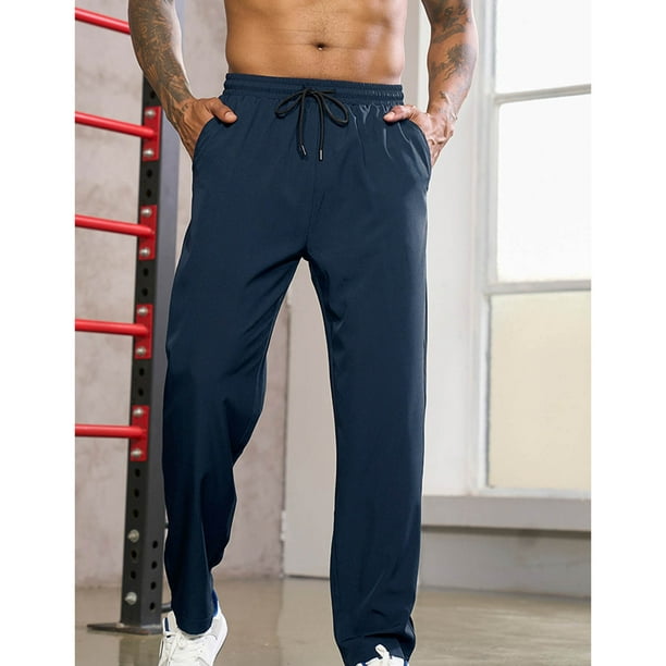 Pantalones largos para hombre, de color liso, para exteriores, ajustados, con bolsillos, para ejercicio, de poliéster