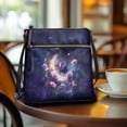 thumbnail image 3 of LedBack Butterfly Moon Rose Print Leather Crossbody Handbags Purses Lightweight Sling Shoulder Bag Multi Pocket Hobo Bag Satchel Purse with Adjustable Strap, Purple, 3 of 7
