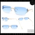 thumbnail image 2 of Womens Rimless Rectangle Serpent Jewel Hinge Metal Rim Sunglasses Gold - Blue, 2 of 8