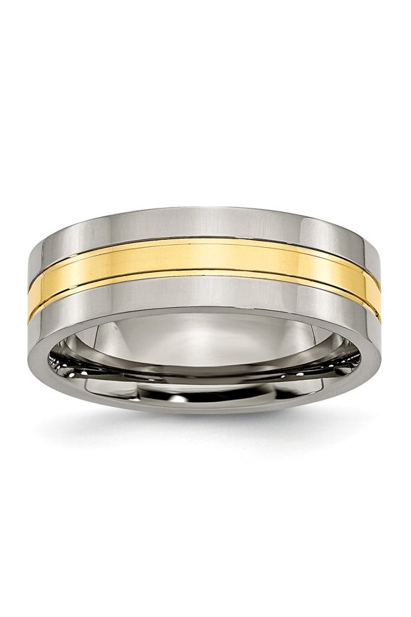 Titanium Yellow IP-plated Grooved 7mm Polished Band Size: 14; for Adults and Teens; for Women and Men