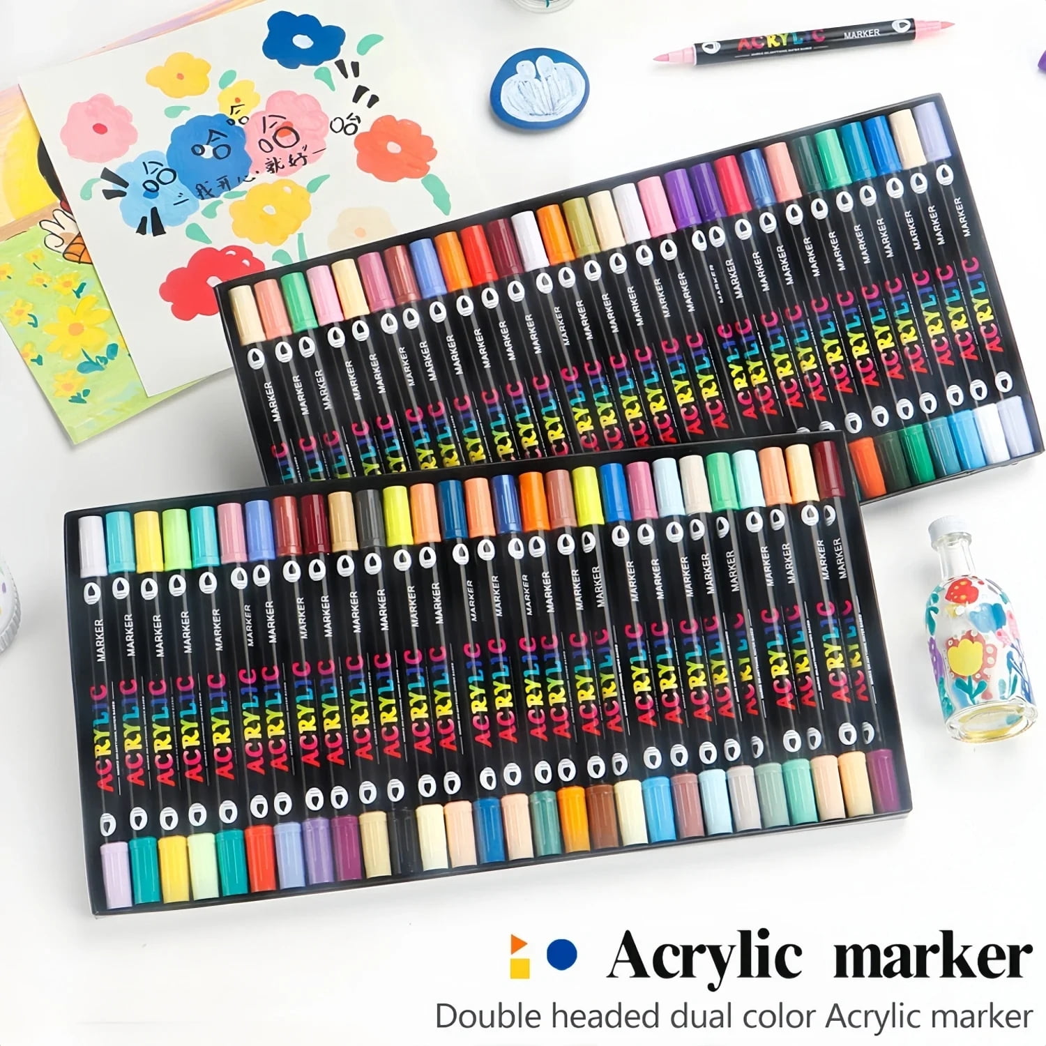 24-168 Colors Professional Art Use  Art Brush Marker,  Acrylic Paint Markers Dual Tip Coloring Markers for Note taking Planner Calligraphy Drawing,