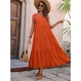 thumbnail image 4 of Women Solid Color Casual Midi Dress Orange XL, 4 of 8
