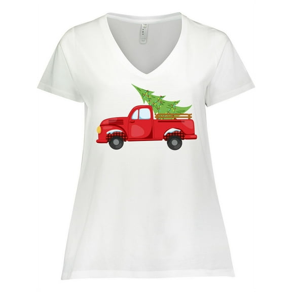 Inktastic Christmas Vintage Truck with Christmas Tree Women's Plus Size V-Neck T-Shirt