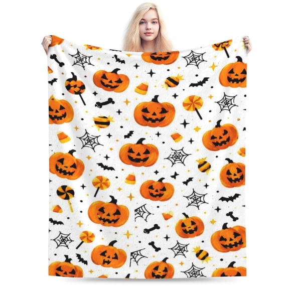 Halloween Blanket,Blanket Gentle Fleece Fall Throw Blanket Cozy Warm Cute Halloween Ghost & Pumpkin Blanket 50x40
