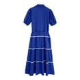 thumbnail image 4 of Summer Dresses for Women, Women's 2024 Boho Dress V Neck Short Sleeve Belted Ruffle Hem A-Line Flowy Maxi Dresses Stripe Beach Sundress, 4 of 5