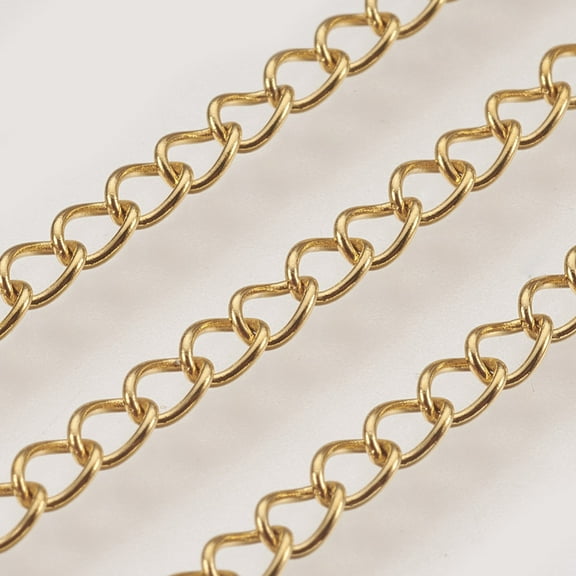1m 3.28 Feet Ion Plating(IP) Handmade 304 Stainless Steel Curb Chains Soldered Golden 3.5x2.5x0.2mm DIY