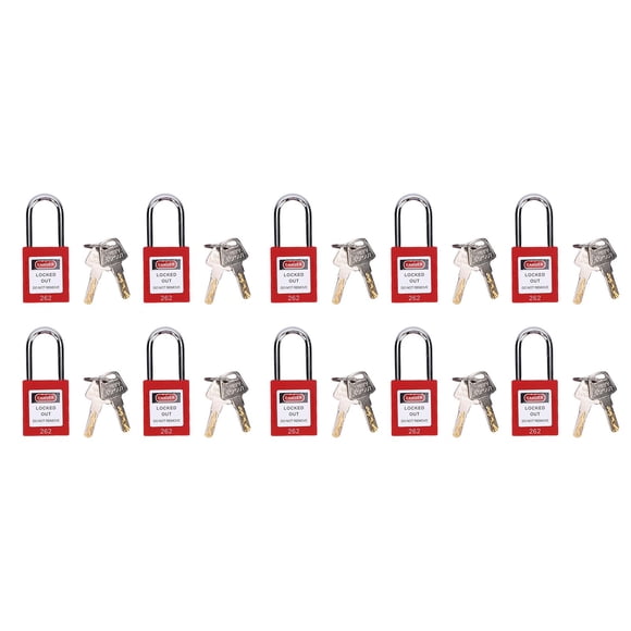 M Buder Juego de 10 Candados de Seguridad LOTO Rojos de Nylon PA con 20 Llaves (24 cm / 9.4 inches)