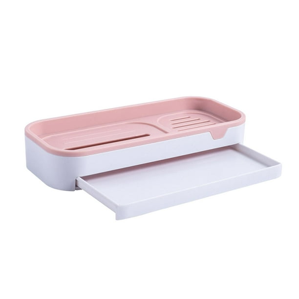 Jaboneras para baño, caja colgante, organizador de baño con bandeja de drenaje Rosa