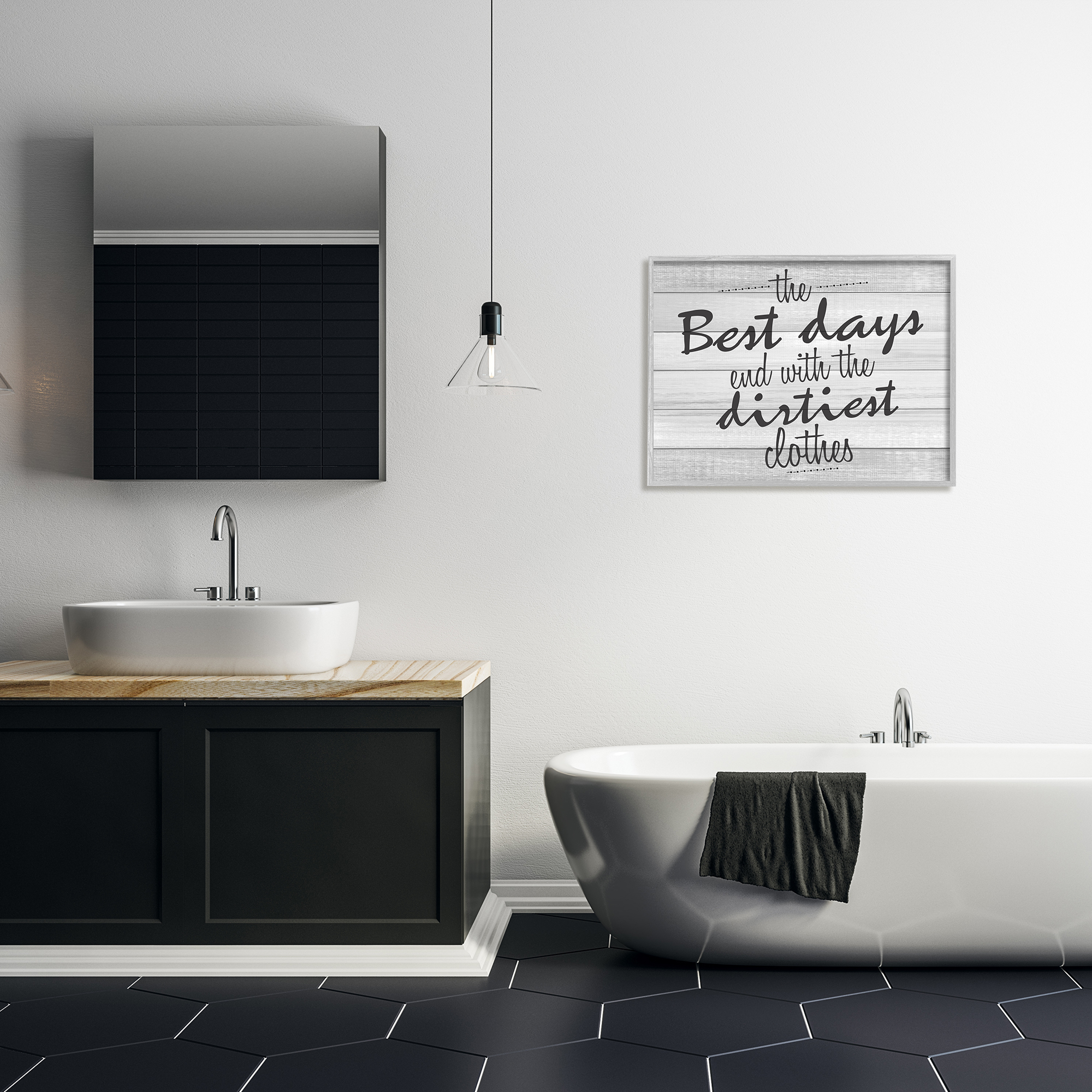 Stupell Industries Best Days Inspirational Bathroom Laundry Black And White Design, 24 x 30,Design by Kimberly Allen