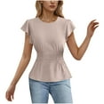 thumbnail image 2 of Aobny Women Casual Tops Yellow Slimming Peplum Crew Neck Cap Sleeve Short Sleeve Spring Tops for Women 2025, 2 of 5