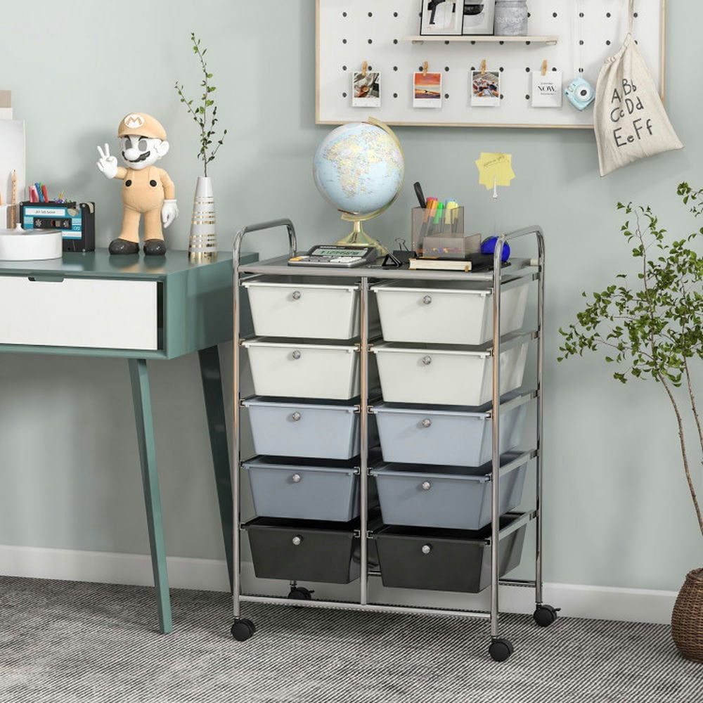 Canddidliike 10-Drawer Rolling Storage Cart, Craft Organizers and Storage, Multipurpose Organizer Cart for Home, Office, School, Beige & Gray