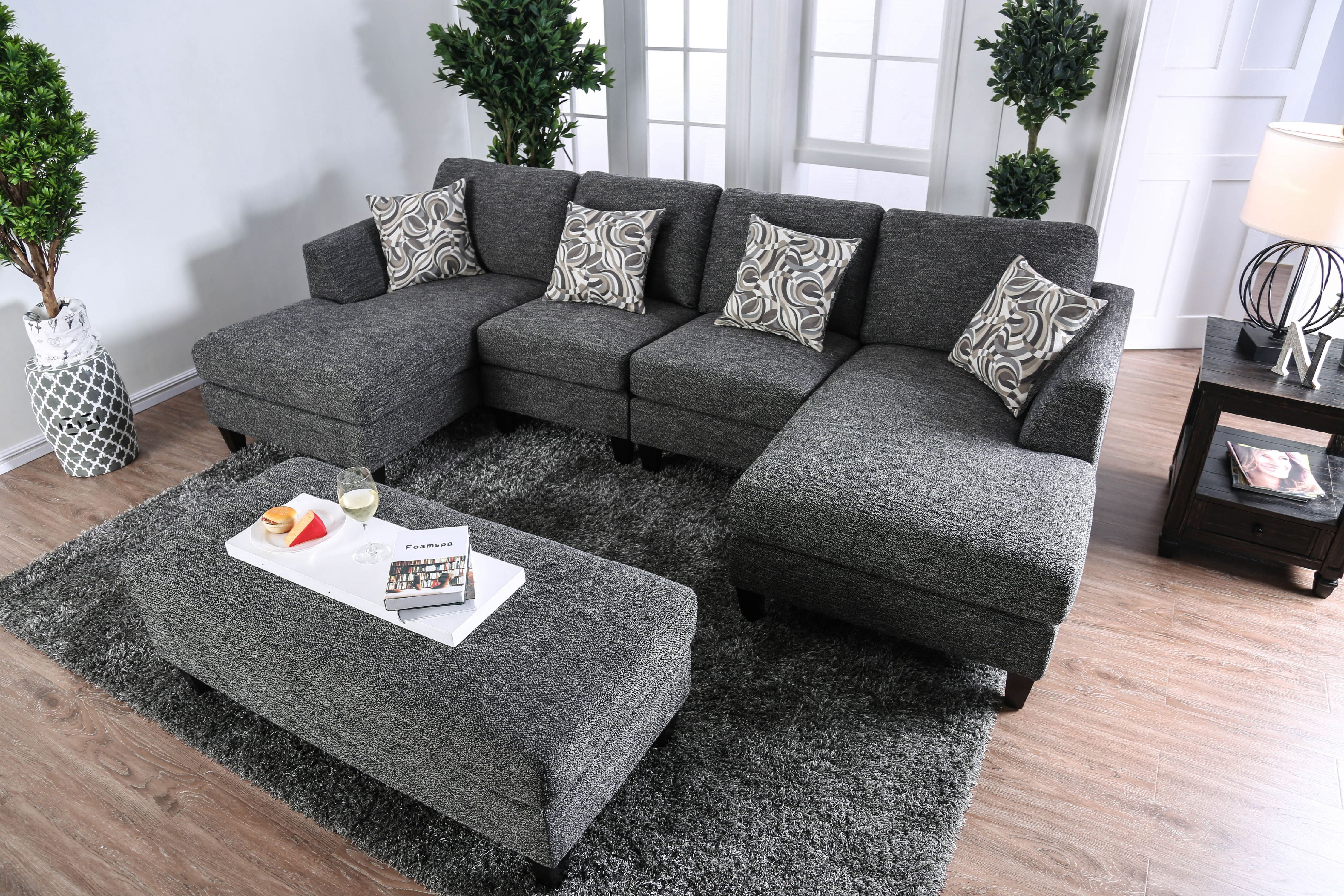 Furniture of America Contemporary Faux Linen Daniel Ottoman, Gray