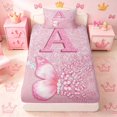 thumbnail image 4 of meiyoeat Pink Glitter Butterfly Monogrammed A Twin Sheet Sets for Girls, Sparkle Floral Initial Letter Bedding, 3-Piece, 1 Flat Sheet, 1 Fitted Sheet and 1 Pillowcase, 4 of 6