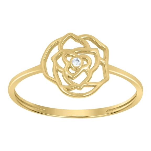 10kt 10k Yellow Gold Womens Cubic-Zirconia Flower Fashion Ring