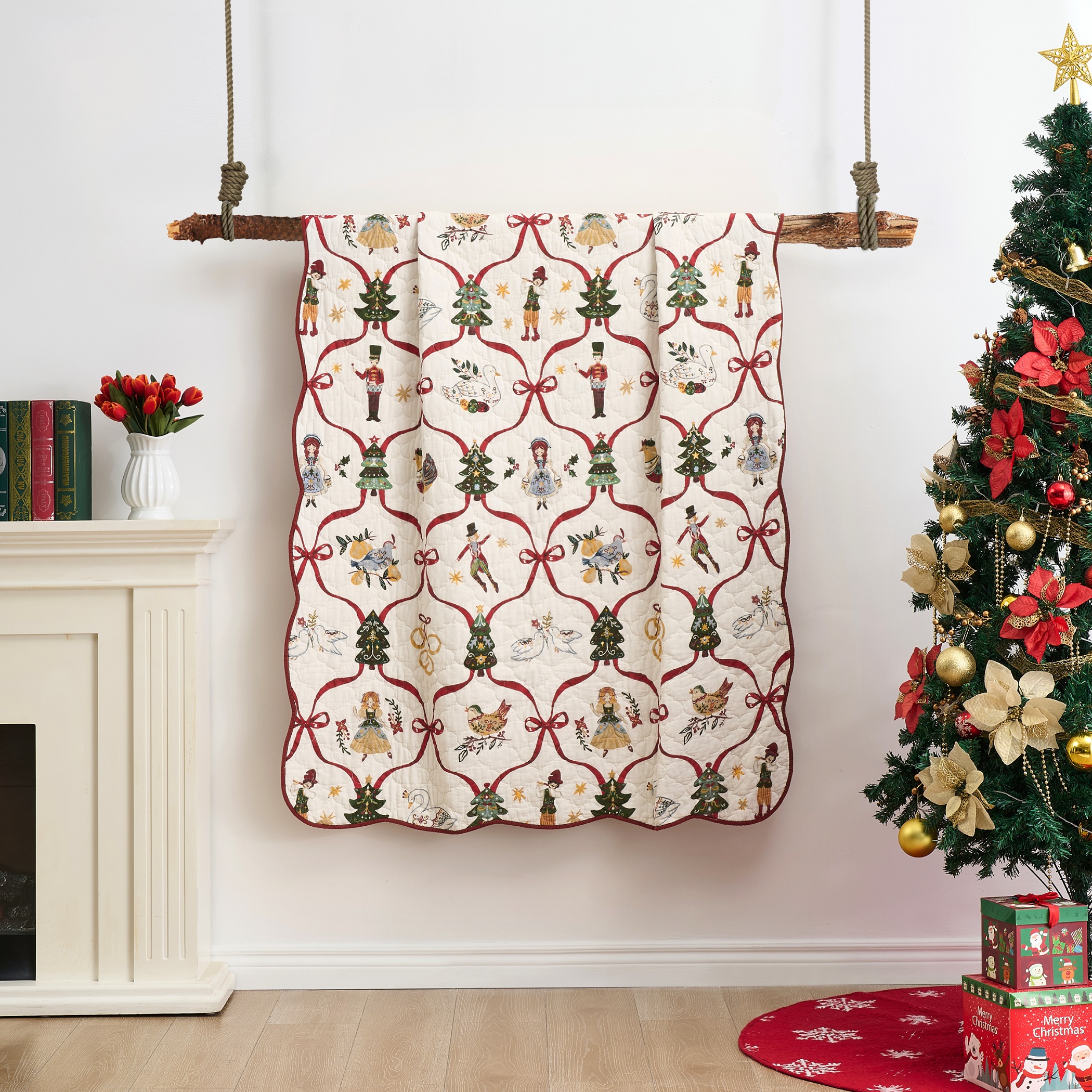 Greenland Home 12 Days of Christmas 100% Cotton Holiday Throw Blanket, 50" x 60"