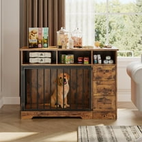 Yeshouse 48" Decorative Dog Crate Furniture, Heavy Duty End Table Kennel with Food Bowl & Drawers for Small/Medium Dogs