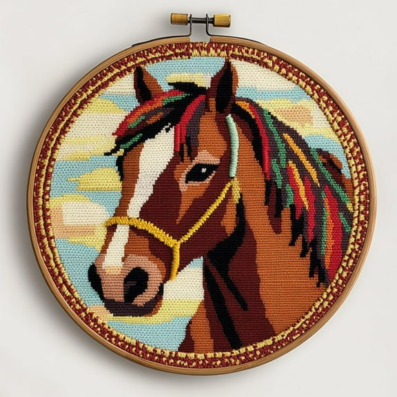 DIY Punch Needle Kits American Native Indian Horse Easy for Beginners Punch Needle Embroidery Set for Craft lovers with Printed Pattern and Hoop for Home Decor 20x20cm-5