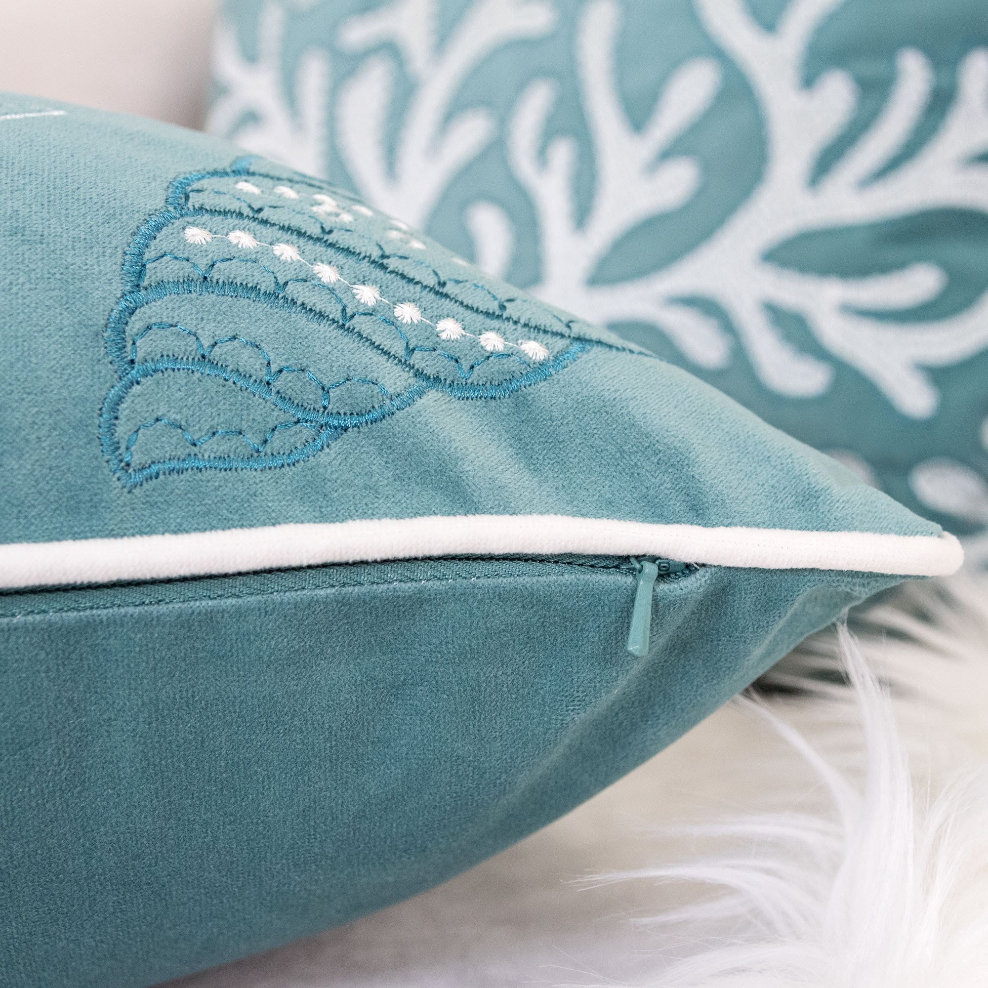 Seashell Teal Abstract Polyester 20 in. x 20 in. Throw Pillow