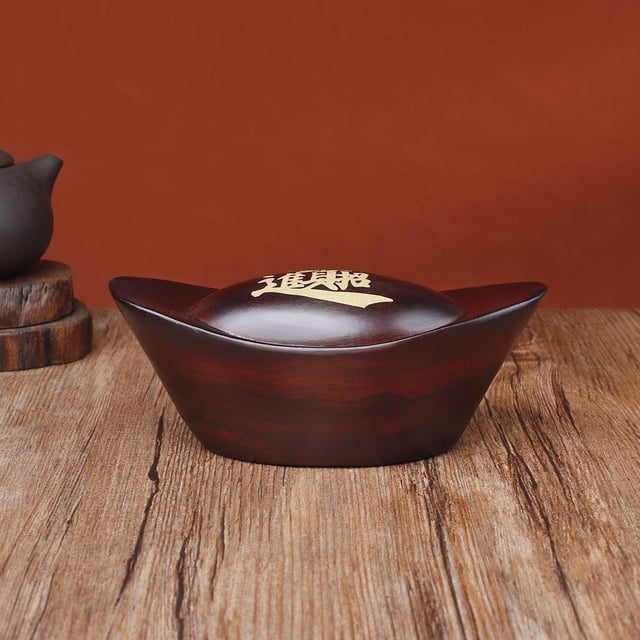 Ebony wood carved ingot ornament, rosewood auspicious wealth and prosperity craft, home decor, shop opening, housewarming gift.