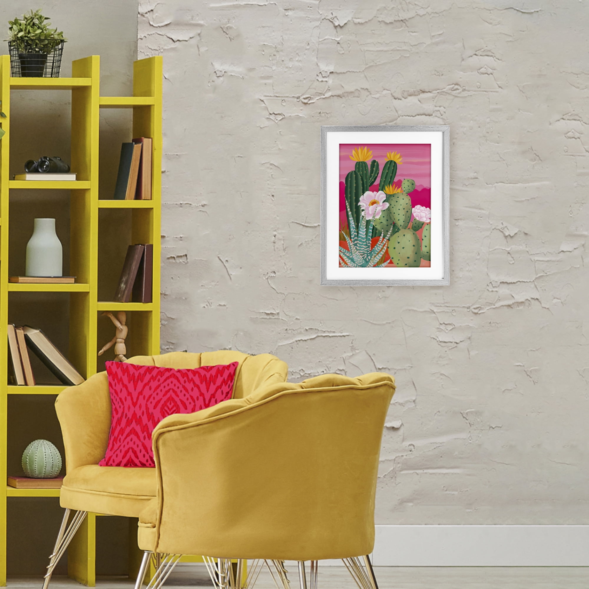 Stupell Industries Sunset Cactus Plants Gray Framed Print Under Glass, design by Cat Thurman Designs