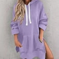 thumbnail image 2 of Kaprioy Womens Casual Pullover Sweatshirt Long Sleeve Split Hem Hoodie Dress with Kangaroo Pocket Fall Fashion Clothes Purple, XXL, 2 of 4