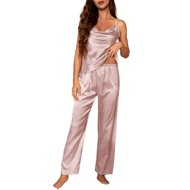 Conjunto de pijama de color liso para mujer: sujetador y pantalones sin costuras, poliéster, ropa informal/para estar por casa/para salir