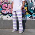 thumbnail image 5 of GrmtClth Mens Cargo Pants Wide Leg Striped Joggers Multi Side Pockets Elastic Waist Daily Lounge Sweatpants Light Purple 3XL, 5 of 8