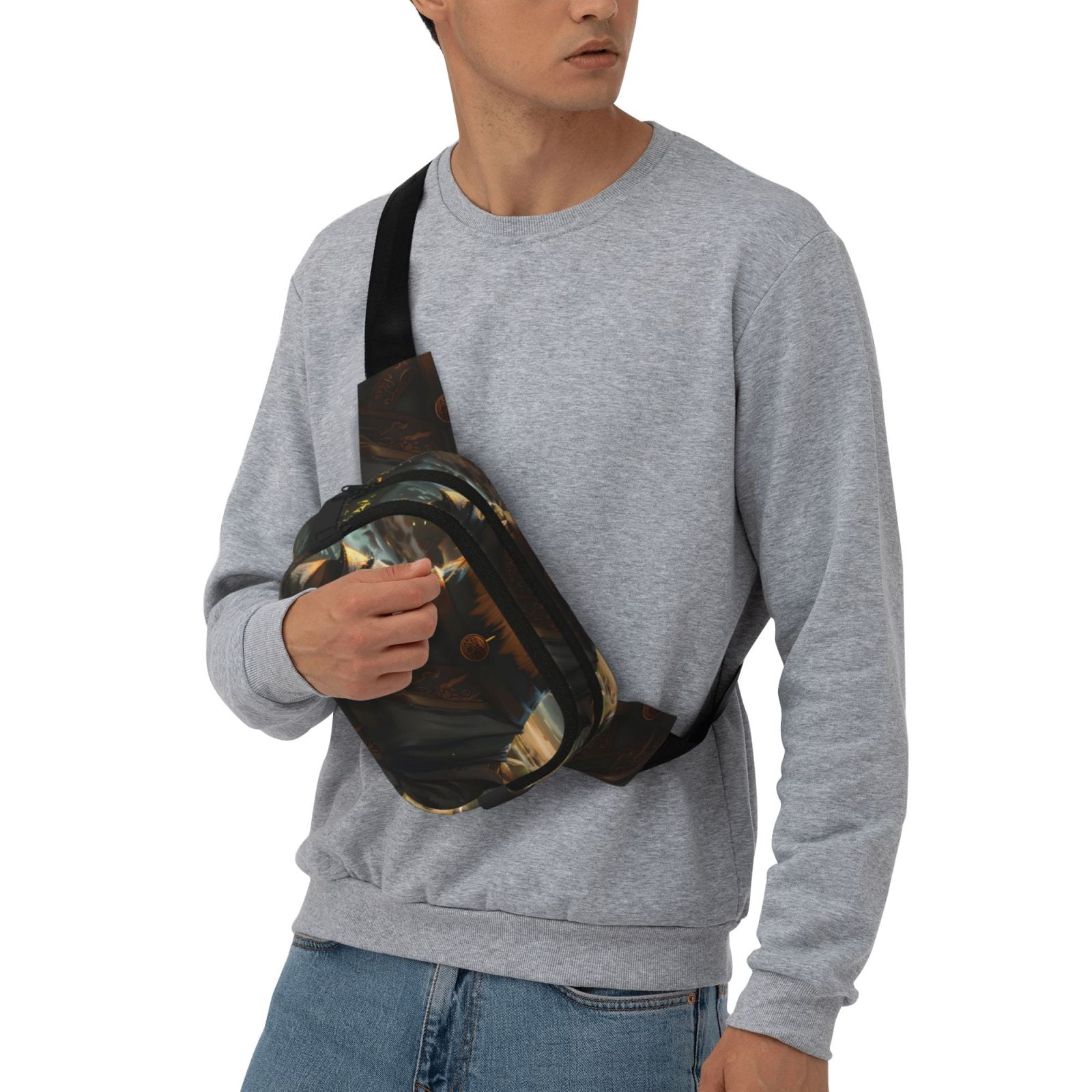 Picia Forest Creek Cute Dog Print Square Double-Layer Waist Bag Mini Adjustable Waist Belt Bag Exercise Running Travel Hiking