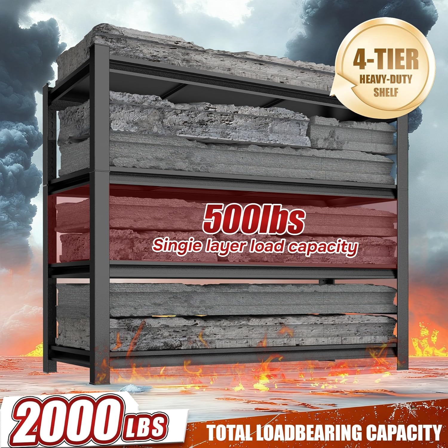Howcool Heavy Duty Garage Shelving Unit, 2240 lbs Metal Storage Shelves, Adjustable Steel Shelving Rack, 39.37"W x 19.6"D x 60"H, 4-Tier Freestanding Industrial Shelf for Garage, Basement, Warehouse