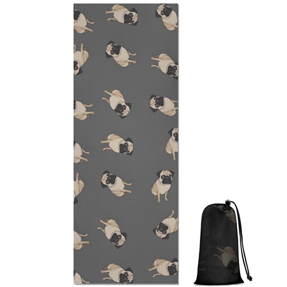 Cute Pug Puppies Hot Yoga Mat Towel Non Slip for Hot Yoga - Quick-Drying Yoga Mat Cover with 4 Corner Pockets with Travel Bag - Hot Yoga Towel Non Slip Grip Moisture Wicking Sweat 70"x26"