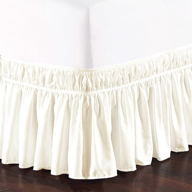 Falda de cama sólida de estilo elástico envolvente de tres lados de tela elegante y cómoda, fácil de poner y quitar, faldas de cama con volantes de polvo, 16 pulgadas, a medida, resistente a las arrug