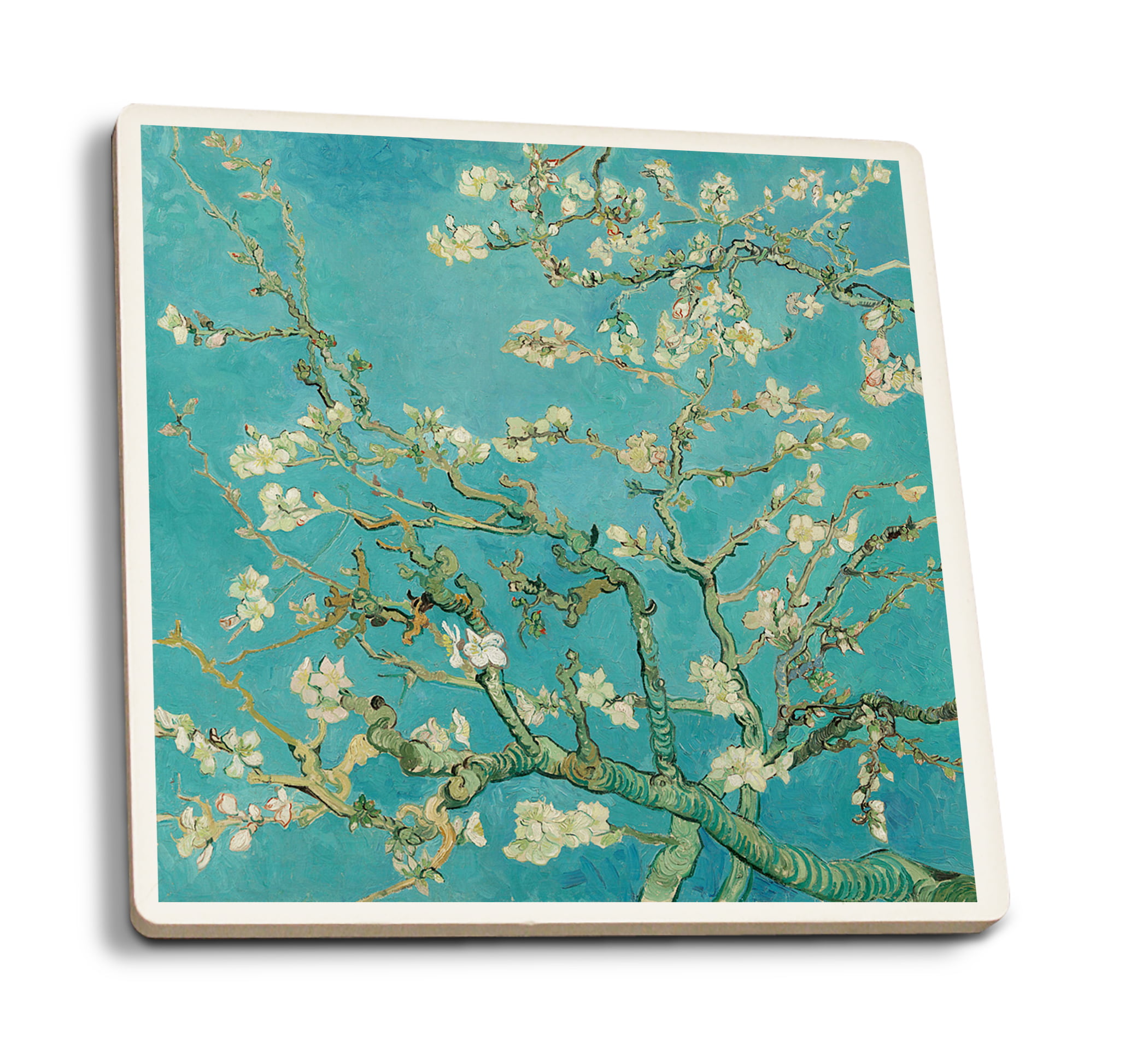 Set of 4 Van Gogh Almond Blossoms Silicone Non-Slip Drink Coasters with Removable Printed Absorbent Felt Pad 