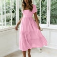 thumbnail image 2 of MYAOYI Women's Dresses Boho Flowy Midi Dress Square Neck Short Sleeve Ditsy Floral Tiered Casual Summer Dress, 2 of 7