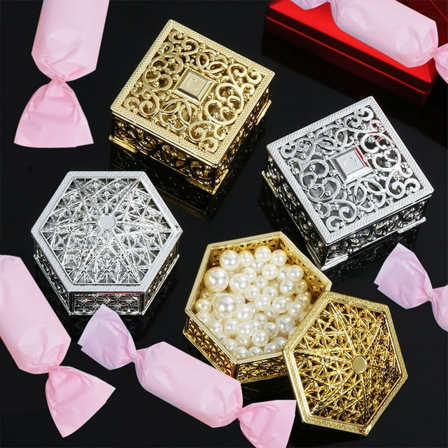 Plastic Hexagonal Square Gift Box Wedding Favor Case Exquisite Appearance Large Capacity Smooth Lovely Candy Boxes for Chocolate Silver Square