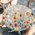 thumbnail image 3 of Blue Red Round Fitted Table Cover and Yellow Poppy Watercolor Floral Retro Linen Waterproof Table Cloth with Elastic Edge Wipeable Tablecloth for Picnic Camping Party Fits 45"-54" Diameter, 3 of 8