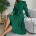 thumbnail image 4 of MORTTIC Women's Elegant High Neck Long Sleeve Belted Pleated Maxi Dress - Solid Color Flowy Office Dress for Spring & Fall, 4 of 7