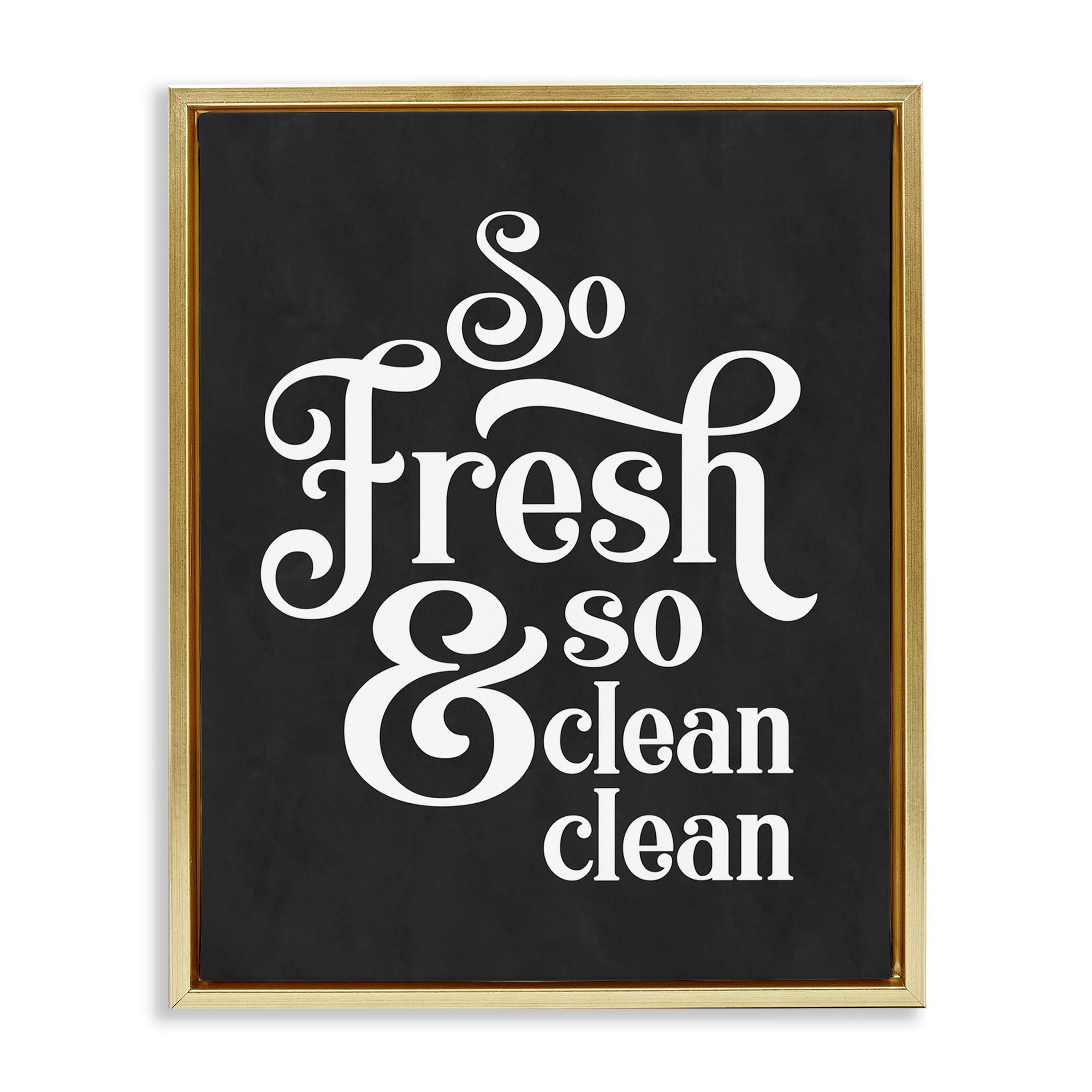 Stupell Industries So Fresh So Clean Laundry Phrase Vintage Typography Metallic Gold Framed Floating Canvas Wall Art, 16x20, by Lettered and Lined