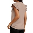 thumbnail image 4 of Pounoo Striped Tops for Women V Neck Short Sleeve Ruffle Cuff Blouses Beach Casual Lightweight Tunics Gift, 4 of 6