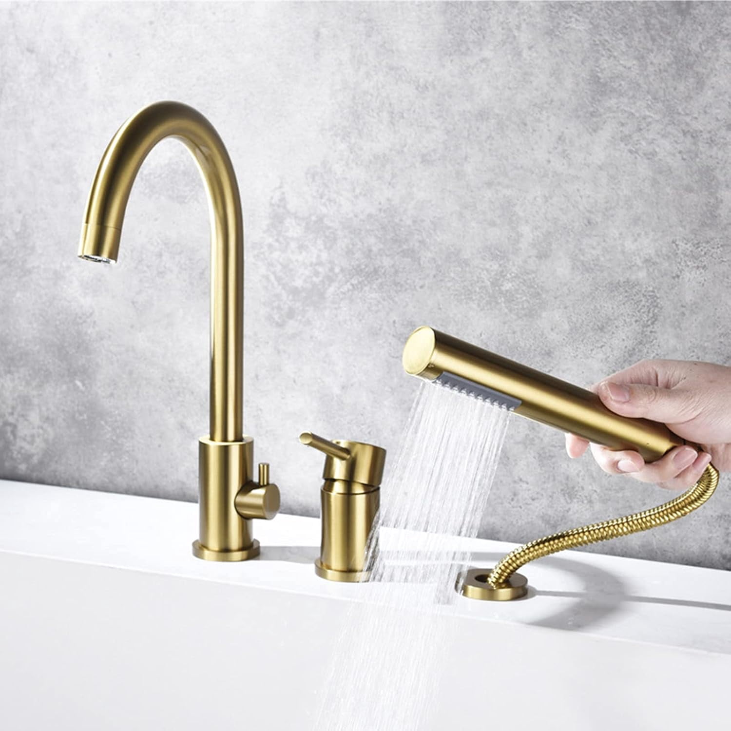 Split Bathtub Faucet, Three-Piece Basin Faucet, Cylinder Side Type Hot and Cold Water Mixer Tap, All Copper Round Single Handle Faucet Bathroom Shower,Black