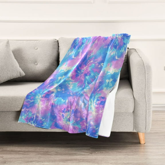 Blue and Purple Watercolor Tie Dye Throw Blanket 60" x 90" Soft and Warm Blankets for Couch Sofa and Bed