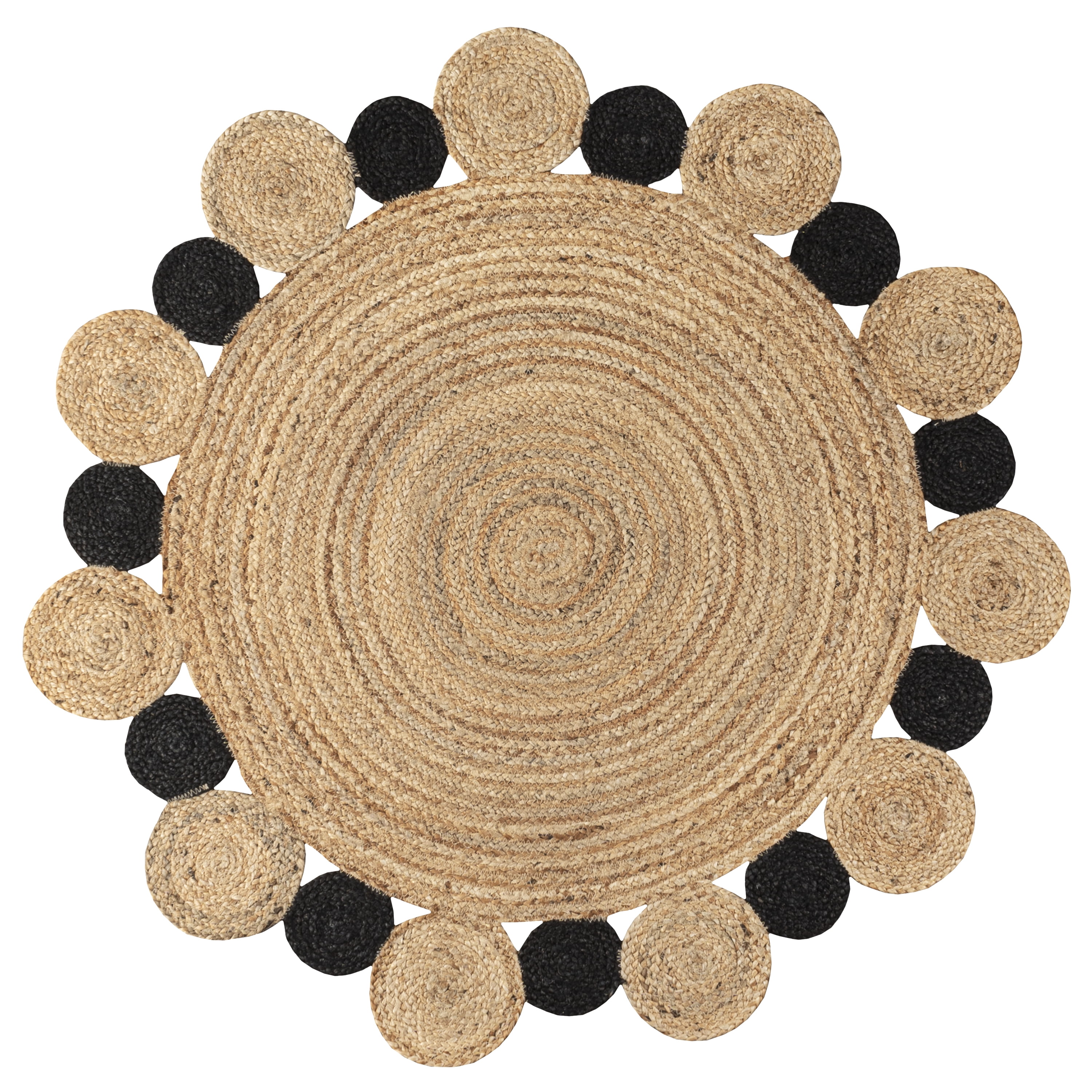 JONATHAN Y ANSA 5' Round Area Rug, Ayana Two-Tone Jute Hippy Circle - Natural/Black, RNF108A-5R