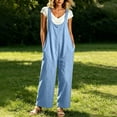 thumbnail image 2 of ClodeEU Women's Sleeveless Wide Leg Jumpsuit with Pockets,Casual Baggy Overalls Jumpsuit Blue,Women's Plus XL, 2 of 8