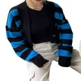 thumbnail image 3 of Women V-Neck Cardigan Contrast Color Long Sleeve Sweater Buttons Fall Casual Soft Knit Cropped Coat, 3 of 8