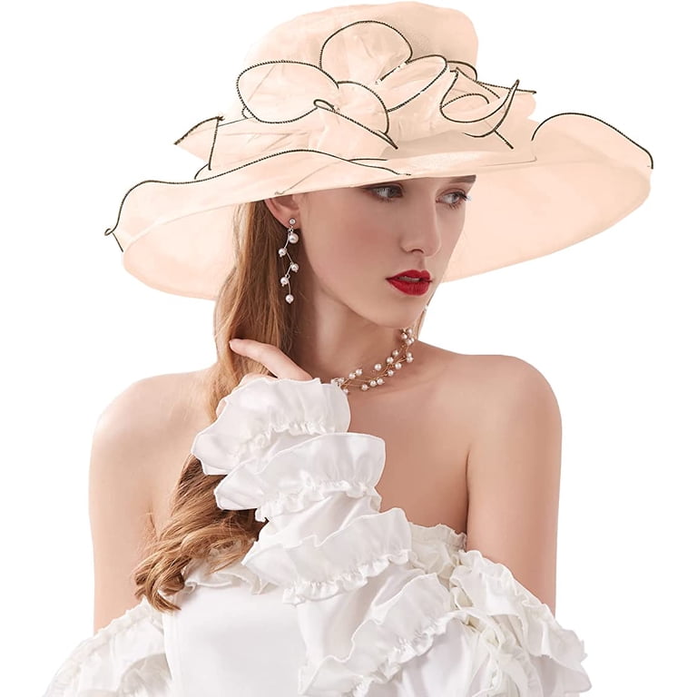 Paris Hand-Made Large Brim Ruffle Organza Hat | Elegant Royal Derby Wedding Hat Dalrosia Big Brim Hat Organza Hats Summer Beach Cap Tea  main image 2
