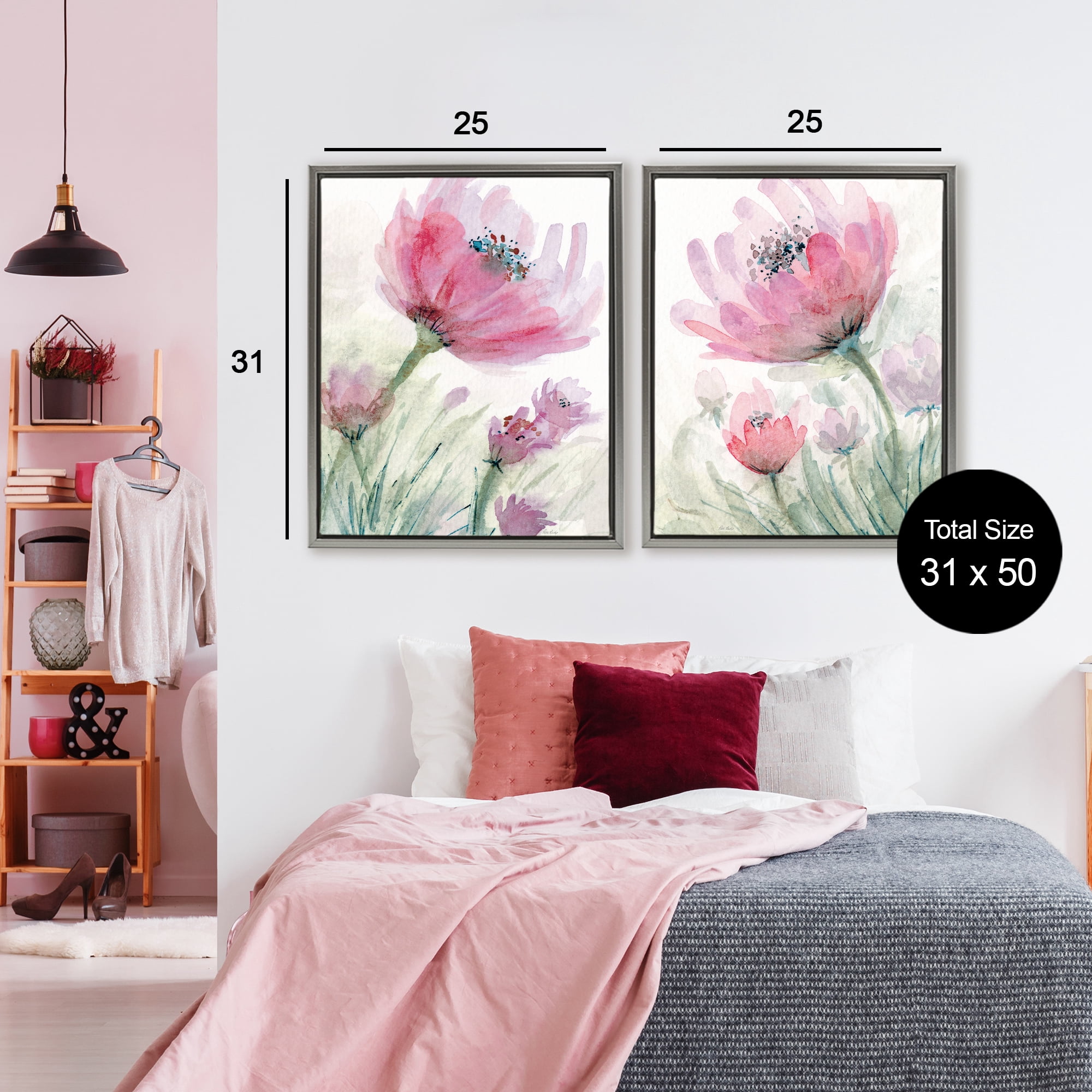 Stupell Industries Speckled Flower Stamens 2 Piece Gray Framed Floater Canvas Set, design by Patti Bishop