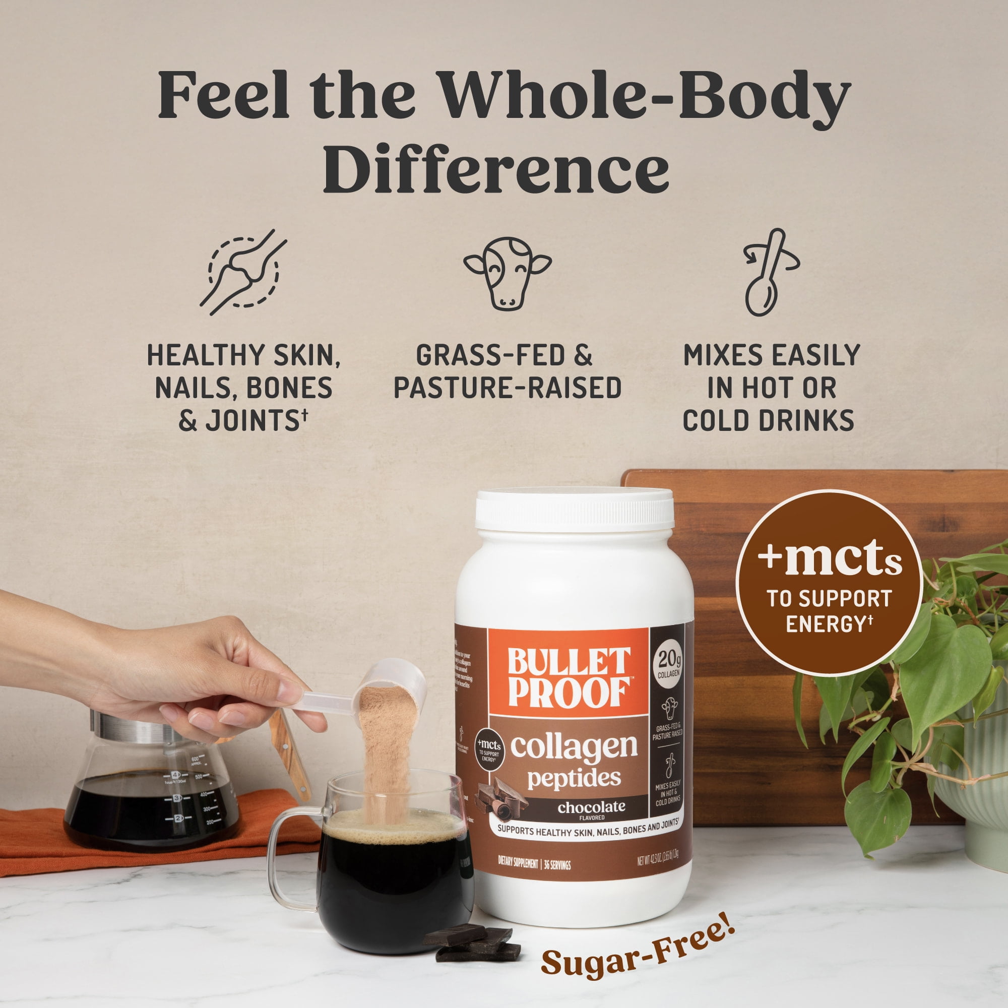 Bulletproof Chocolate Collagen Protein Powder with MCT Oil, 19g Protein, 42.3 Oz, Value Size, Collagen Peptides and Amino Acids for Healthy Skin, Bones and Joints