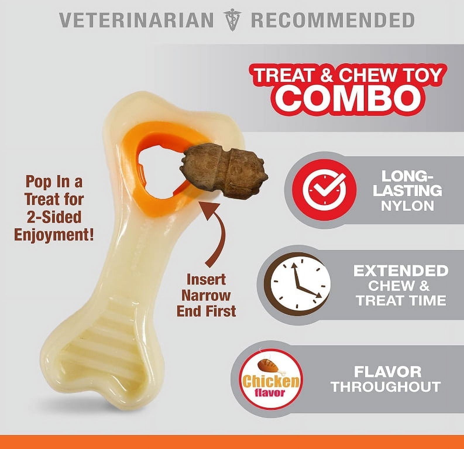 Nylabone Power Chew Knuckle Bone and Pop- In Treat Toy Combo Chicken Flavor X-Small [New Dog Supplies, Dog Chew Toys, Nylabone, Dog Supplies] 4 count