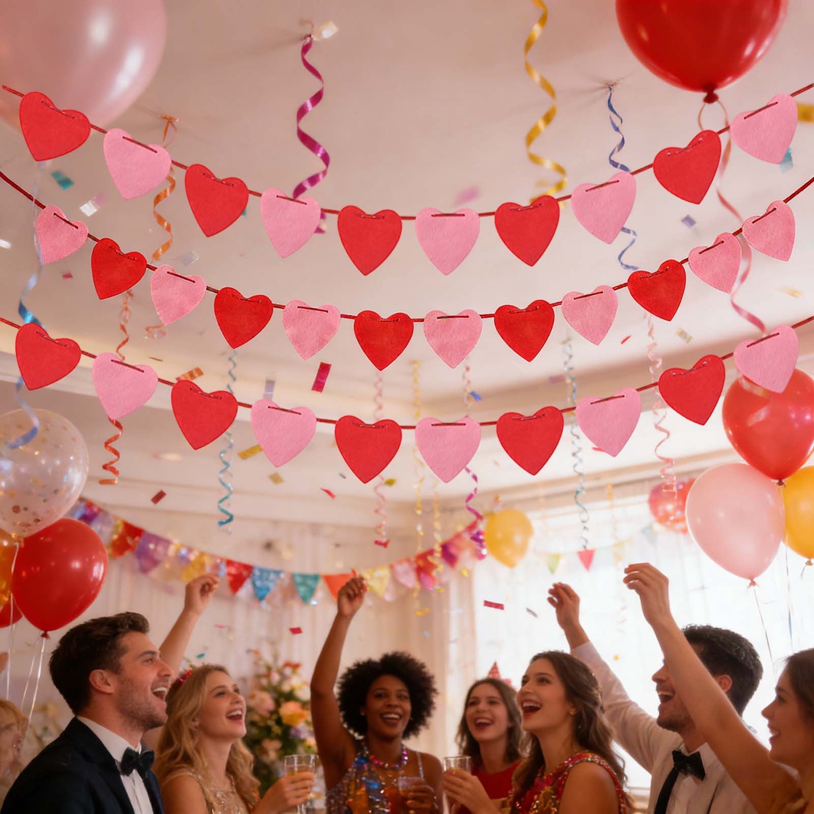 Heart Valentine's Day Garland Banner 12 Pack Valentines Day Decorations Party Favors for Door Wall Classroom School Home Anniversary Wedding Engagement Party Office Wall Decorations Supplies