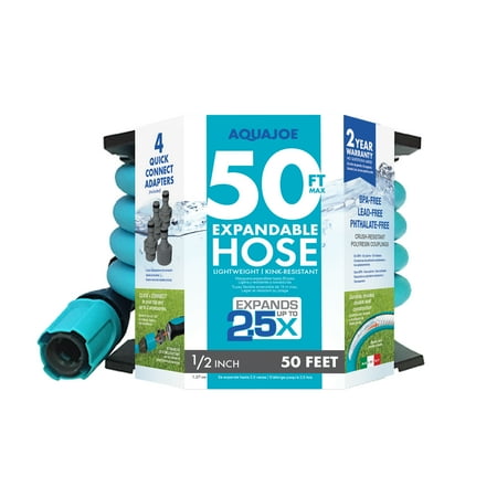 Aqua Joe Lightweight Expandable 1/2" x 50' Garden Hose w/ Connectors